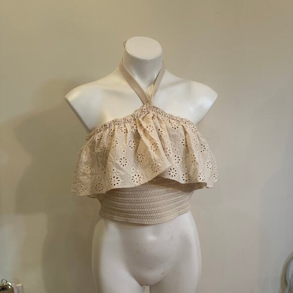 Knit Strapless Cropped Top sz L Eyelet Details cottagecore Whimsy - Picture 6 of 6